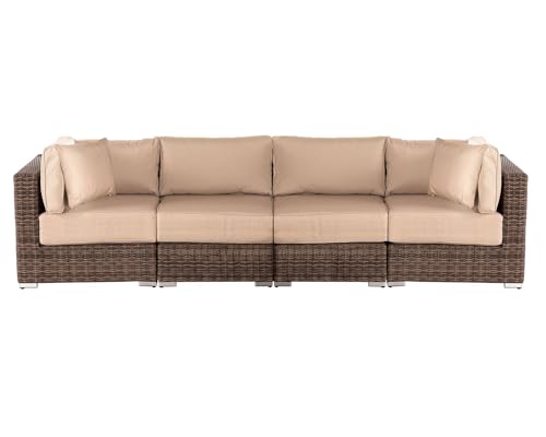 SUSIE'S GARDEN Patio Furniture Set 6 Piece Wicker Outdoor Furniture Sectional 6 Inch Thick Cushion Outdoor Couch Deep Seating w/Free Raincovers,Pillows for Porch, Balcony, Brown & Beige