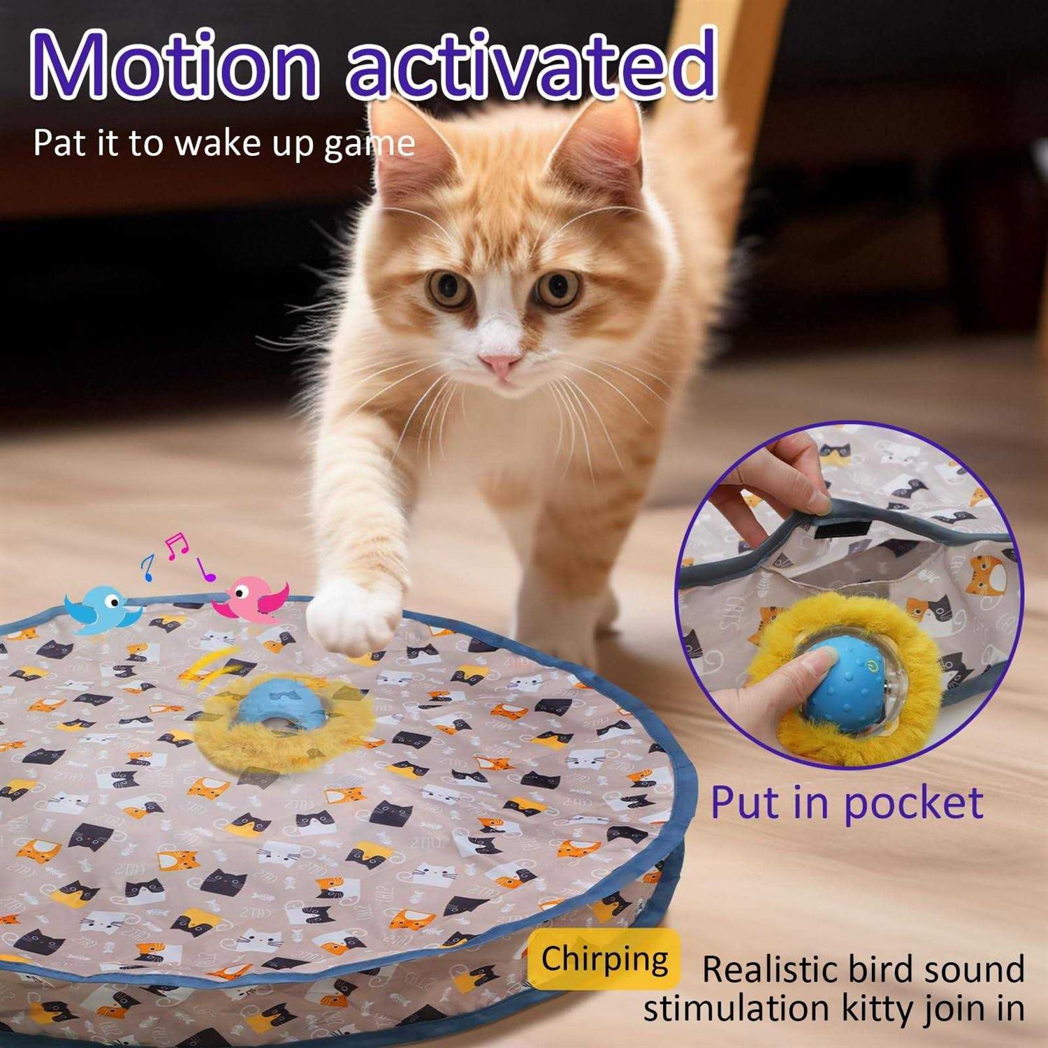 Giociv Interactive Cat Toys Ball Fast Rolling in Pouch, Motion Activate Chirping Cat Toy Hide and Seek Mouse Catching Game - Pet Supplies online store
