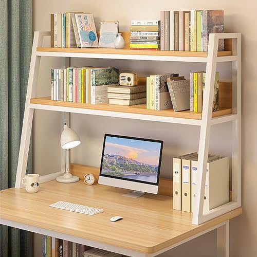 Computer Desktop Bookcase 2-Tier Multipurpose Metal and Wood Desk Hutch Bookshelf for Computer with Partitions Shelf Display Rack Desk Organizer for Office Home Dormitory,Black b,75×32×90CM