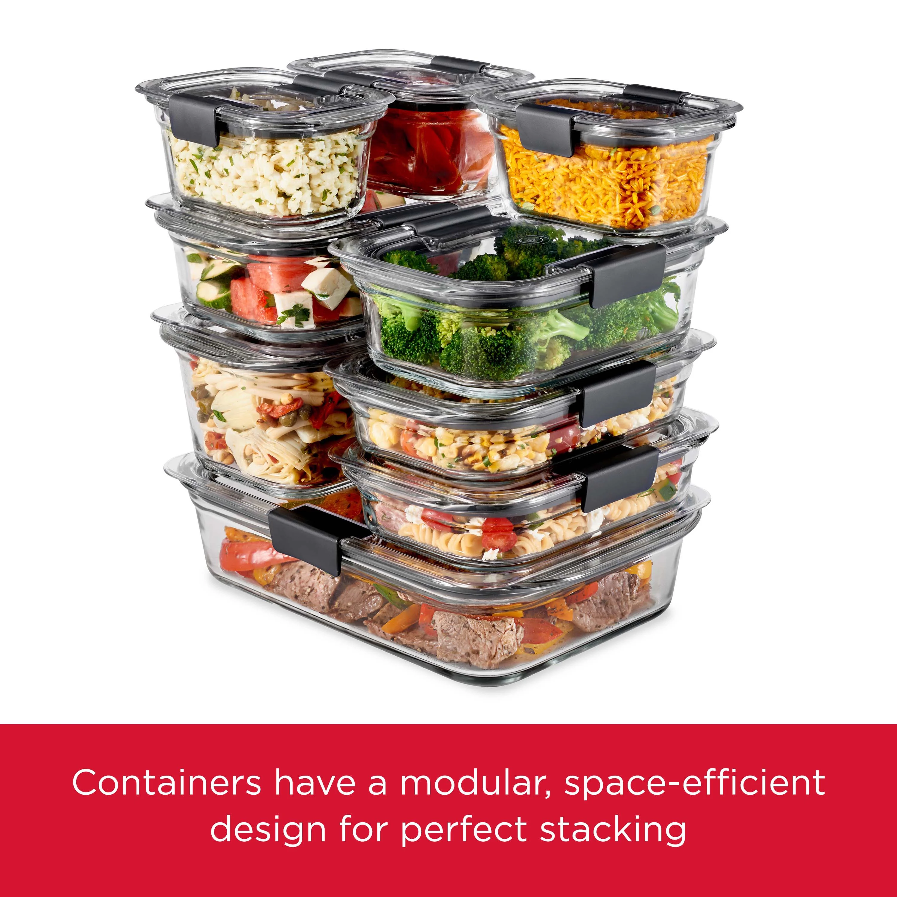 Rubbermaid Brilliance Glass Set of 3 Food Storage Containers with Latching Lids, Leakproof