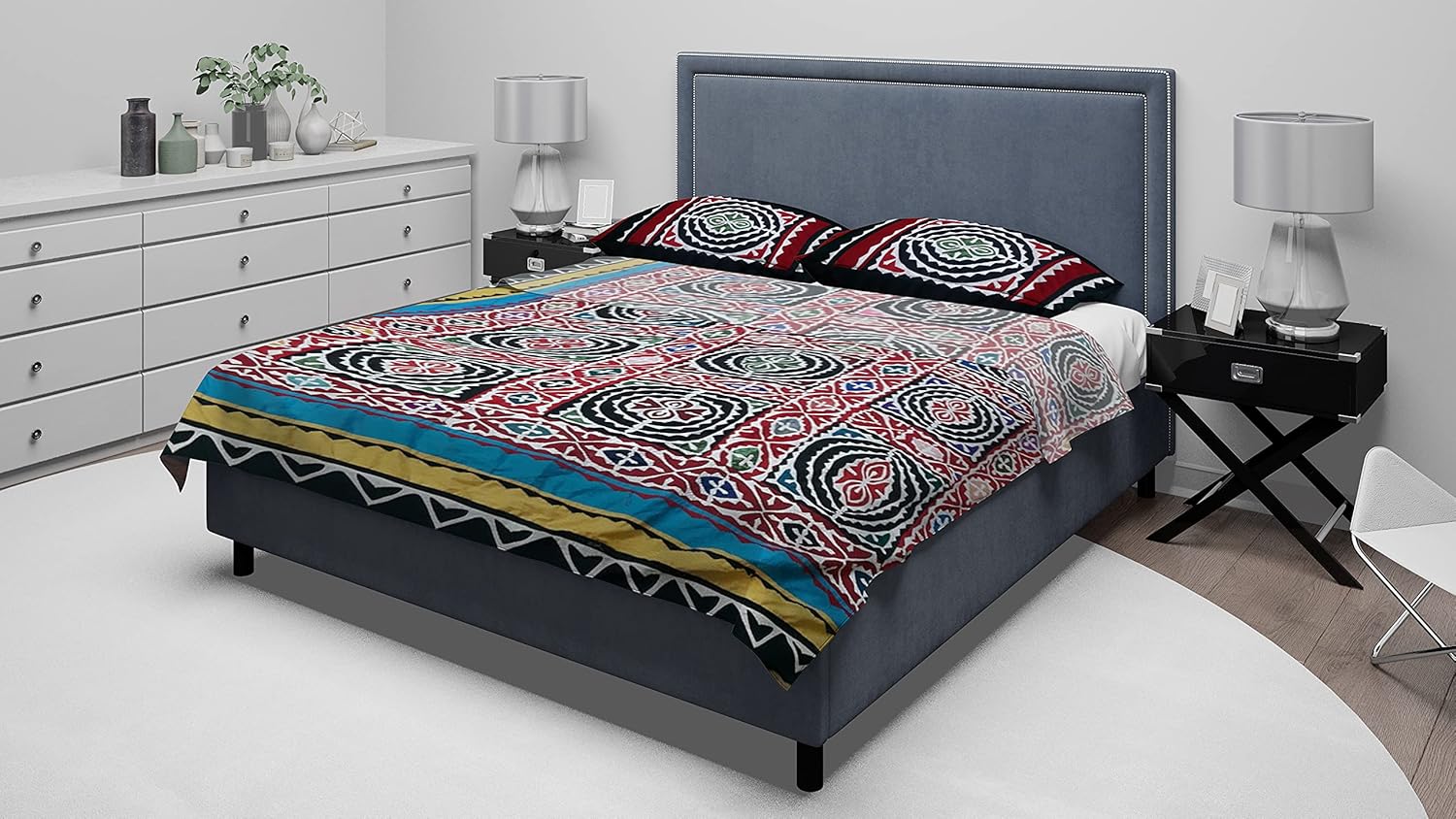 Ralli Gee's bend Sindhi handmade Rilli luxury applique patchwork traditional colorful King size bedsheet with two pillow covers