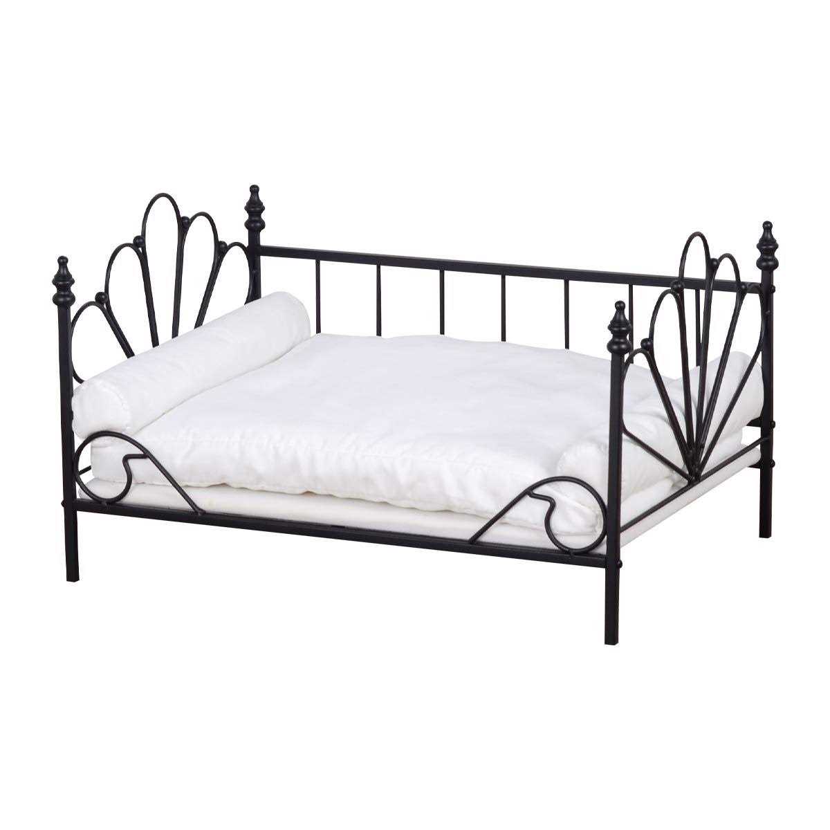 Babyland Bed for Dog, Pet Couch Bed with Metal Frame and Detached White Velvet Cushion with 2 Pillow for Small Pet - Pet Supplies online store