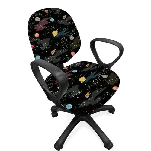 Stretch Printed Computer Office Chair Covers Funny dinosaurs a spacesuit space planets Rotating Desk Chair Slipcovers Removable Washable Chair Seat Cushion Protector Cover for Office Home