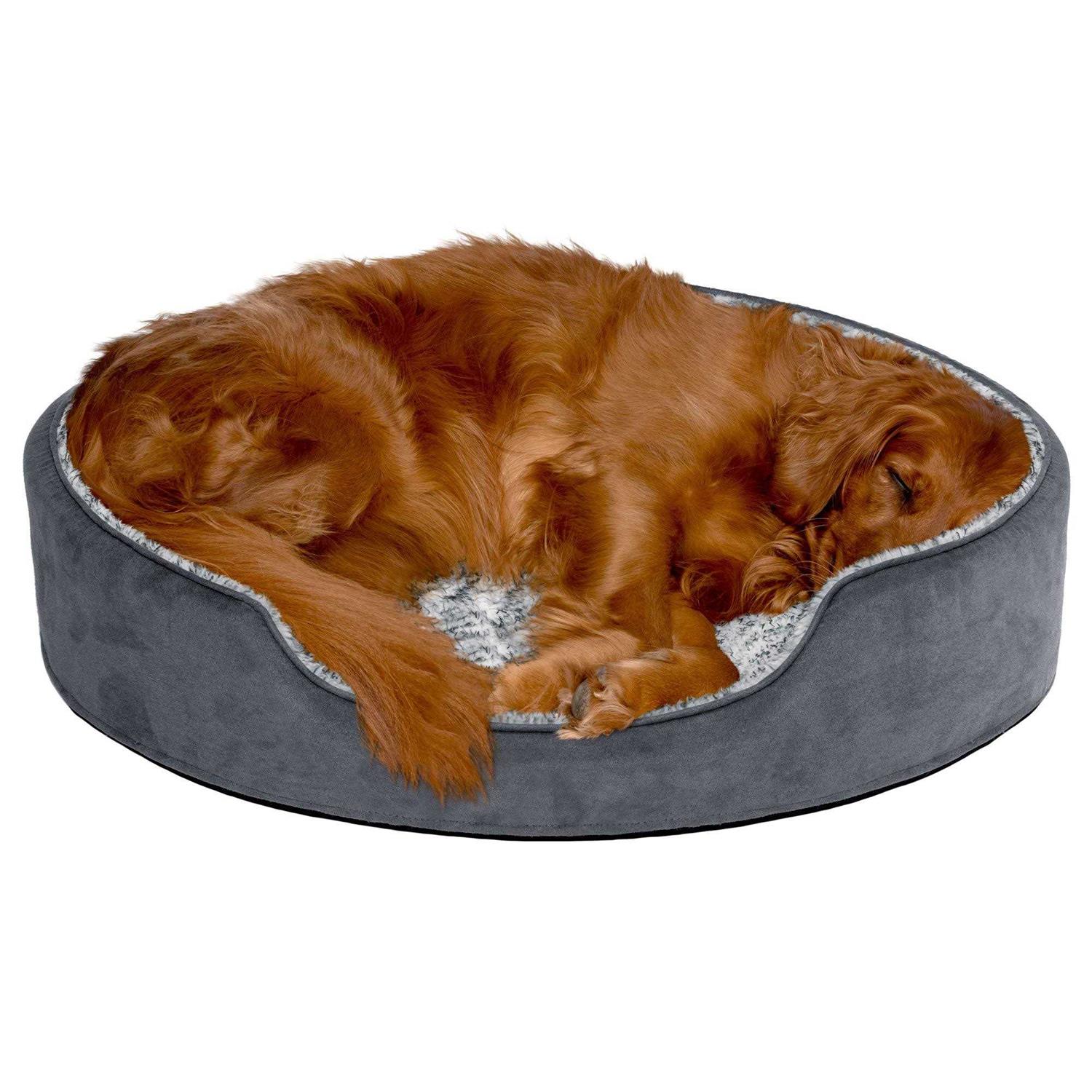 FurHaven Two-Tone Fur & Suede Oval Dog Bed - Pet Supplies online store