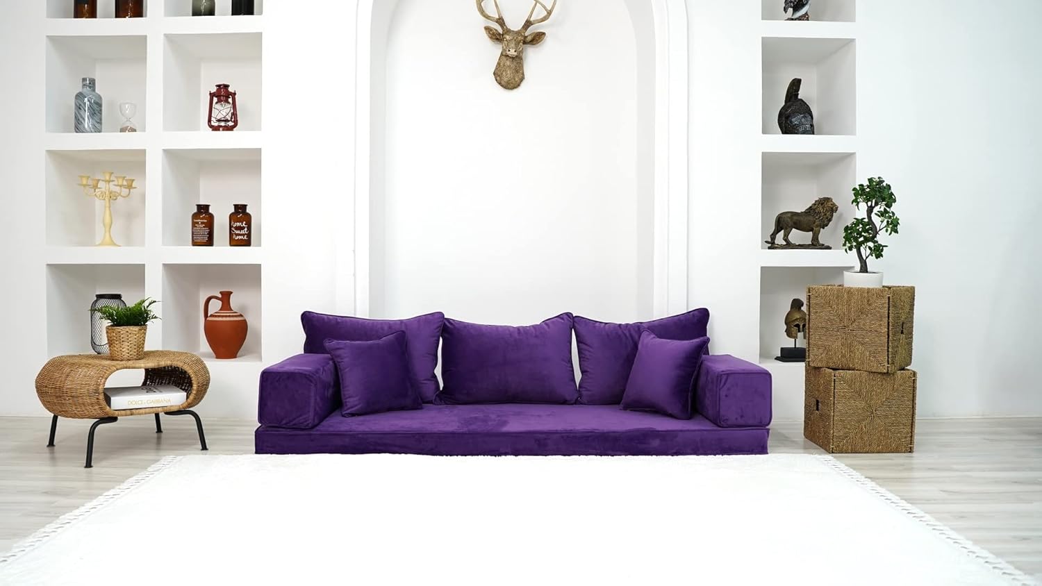 Premium Purple Fabric Velvet Floor Seating Set, Velvet Floor Couch, Floor Cushions, Sectional Sofa, French Cushions, Futon Cushion, Window Seat (4'' Thickness Sofa)