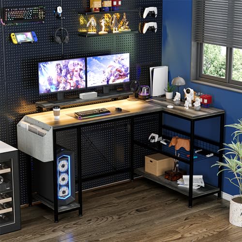 L Shaped Computer Desk with Power Outlets & LED Light, 49.6