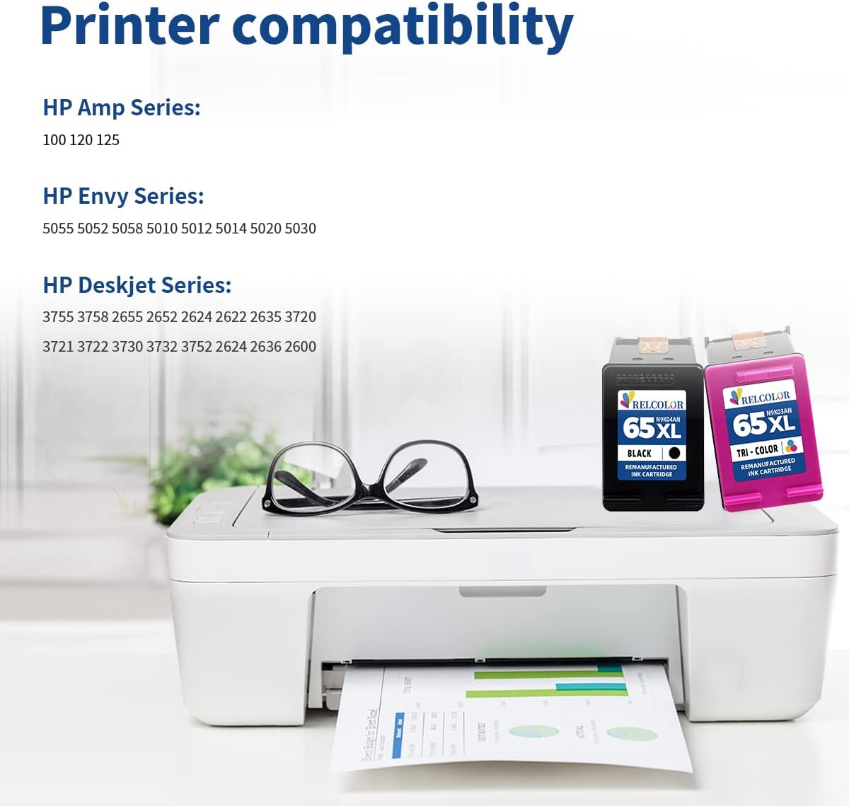 Remanufactured Ink Cartridge Replacement for HP 65XL HP65 65 XL Black Color Combo for HP65XL for 5000 5055 5052 5014 5010 5070 3755 3700 3772 3752 2622 2640 2652 2655 2600 Printer, 4 Pack