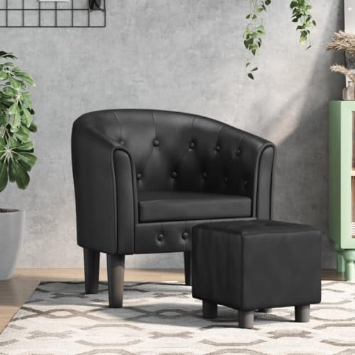 Tub Chair with Footstool Black Faux Leather,Stylish and Comfortable Modern Tub Chair for Home or Office Living Room Furniture