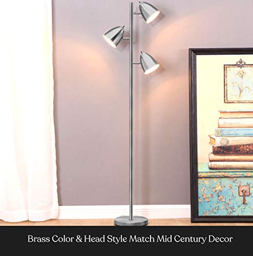 Brightech Jacob LED Standing Lamp, Modern Bright Floor Lamps for Living Rooms & Bedrooms, Tall LED Lighting Lamp with Adjustable 3 Light Tree – Classic Black