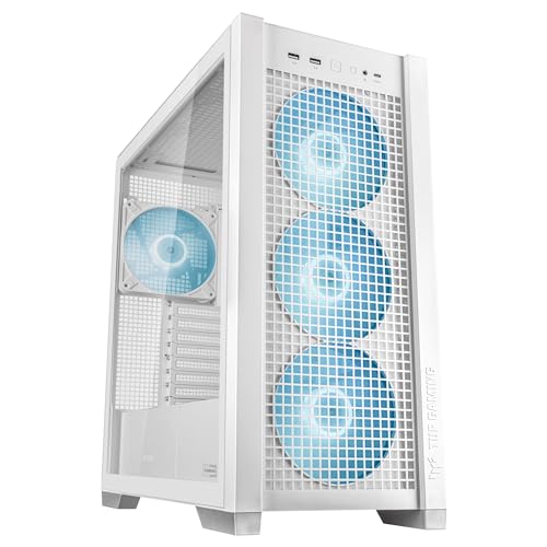 ASUS TUF Gaming GT302 ARGB ATX Mid-Tower PC Case – Four 140 x 28 mm ARGB Fans for High Airflow, Interchangeable Tempered Glass or Mesh Side Panels, Supports BTF Hidden-Connector Motherboards | White