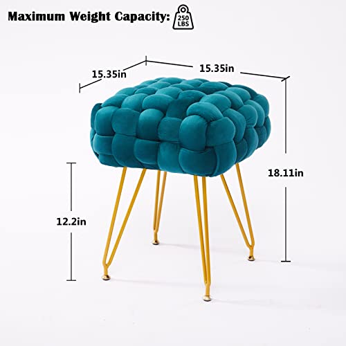 Vanity Stool for Makeup Room, Modern Velvet Vanity Chair with 4 Metal Legs, Ultra Soft Makeup Chair for Vanity, Footstool Ottoman with Anti-Slip Feet for Living Room, Bedroom, White