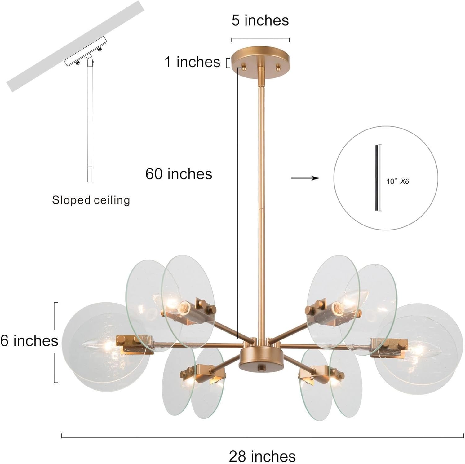 KSANA Large Gold Chandeliers, Modern 6-Lights Chandelier Fixtures Hanging with Seeded Glass for Dining Room, Kitchen, Bedroom and Living Room 28” in Diameter