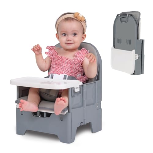 BABELIO Travel Booster Seat for Upright Posture, Compact Folding Floor Seat with PU Waterproof Cushion, Great for Baby, Dining Table, Camping, Beach, Mist Green