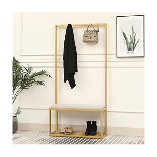 Coat Rack Entryway Hall Tree Heavy Duty Stand Coat Rack With Storage Bench Hooks Shoe Shelf Industrial Furniture With Stable Metal Frame Clothing Store Home Bedroom (Gold+grey 80x3