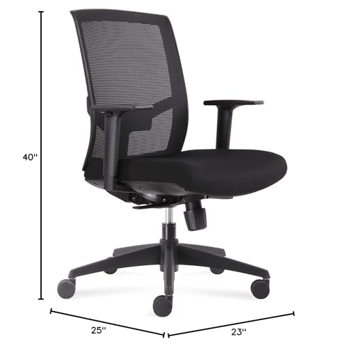 Office Chair Medium Backrest with Black Mesh Seat Black Fabric Synchronized Mechanism Thick Seat Cushion - Adjustable Arm Rests, Seat Height - Reclines