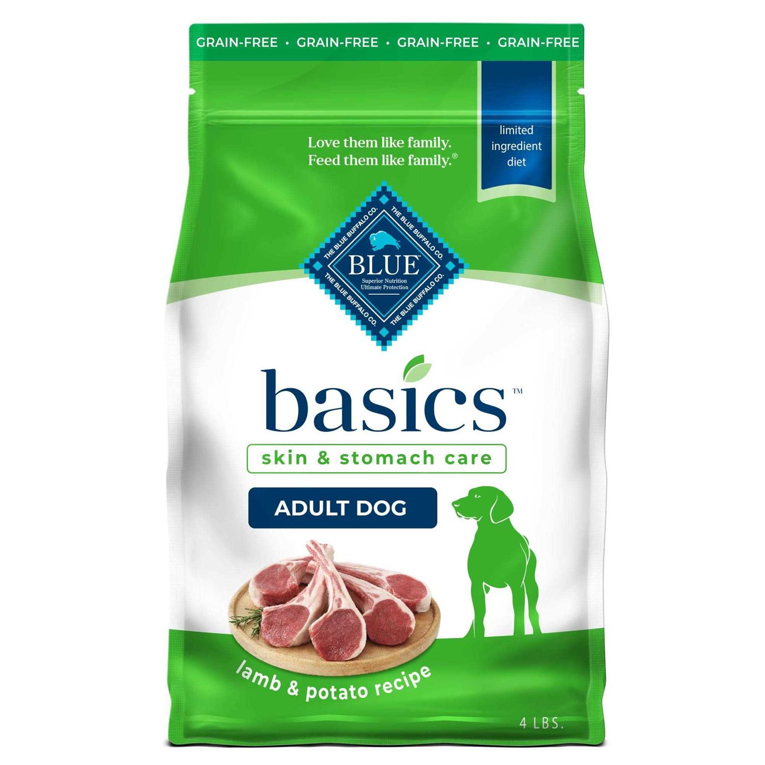 Blue Buffalo Basics Adult Skin & Stomach Care Grain-Free Lamb & Potato Recipe Dry Dog Food - Pet Supplies online store