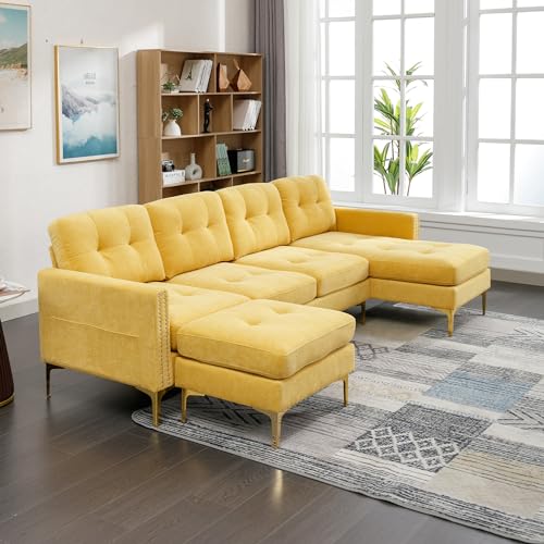 Convertible Sectional Sofa Chenille with Ottoman,114