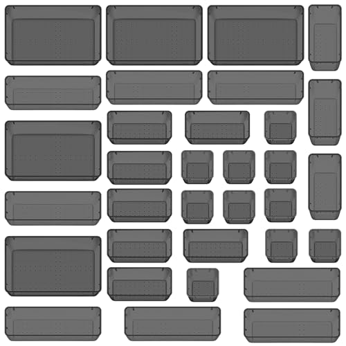 13 PCS Clear Plastic Drawer Organizers Set, 4 Size Desk Drawer Organizer Trays for Makeup, Jewelry, Kitchen Utensils, Gadgets and Office Accessories