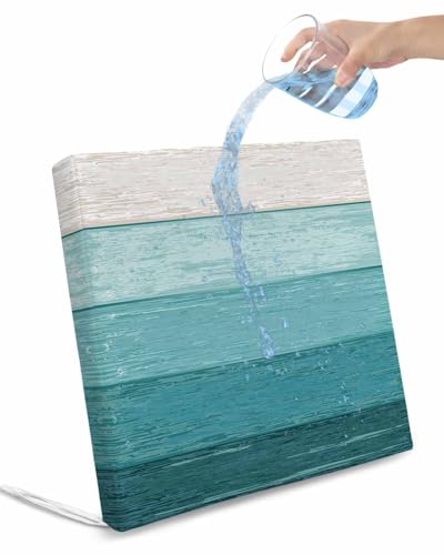 Teal Ombre Patio Cushion Covers, Outdoor Cushion Covers Waterproof Seat Cushion Slipcovers, Farmhouse Vintage Wooden Striped Chair Cushion Cover for Garden Sofa Couch 20