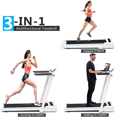 Goplus 3-in-1 Treadmill with Large Desk, 2.25HP Folding Electric Treadmills, LED Display, Remote Control, Blue Tooth Speakers, Walking Jogging Machine for Home/Office Use
