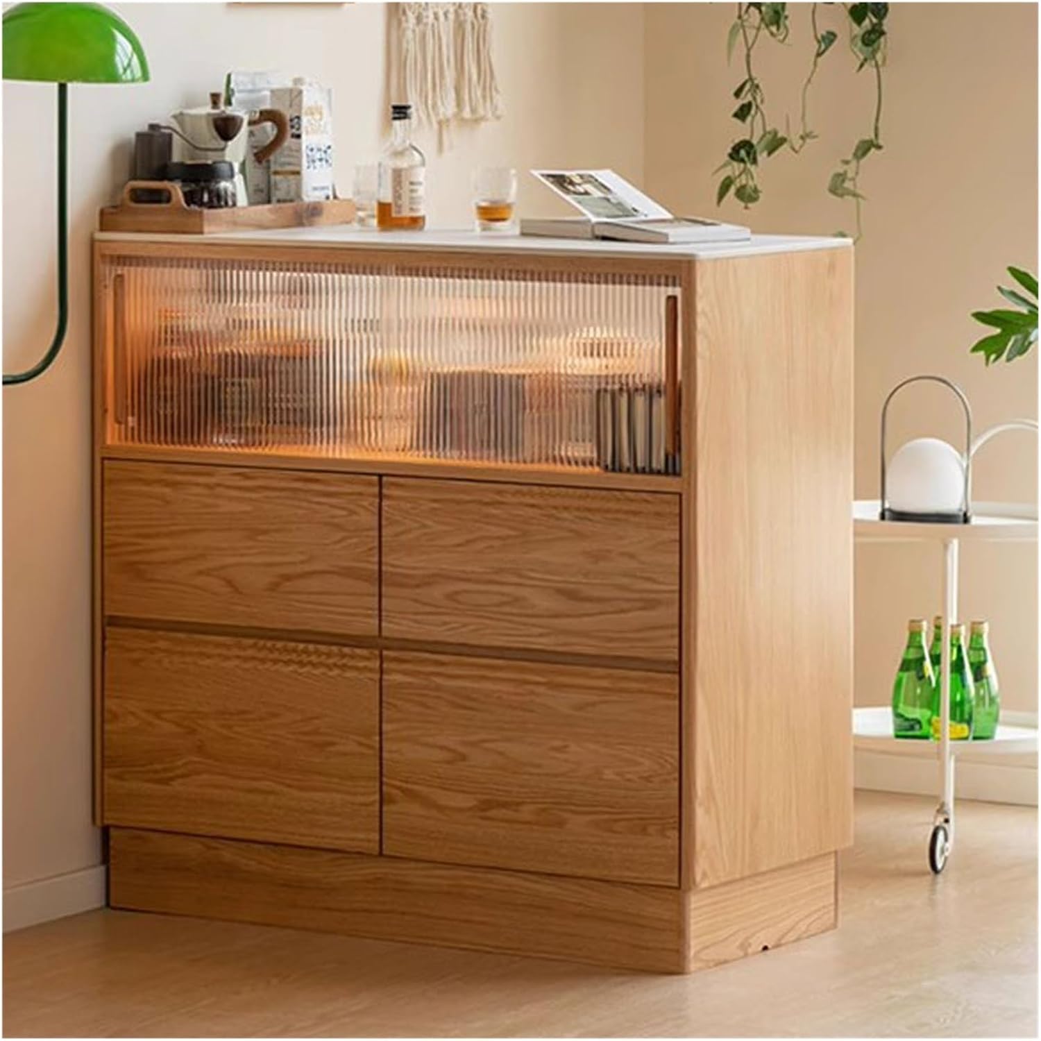 Buffet Cabinet Solid Wood Partition Cabinet Living Room Multifunctional Storage Cabinet Oak Slate Sideboard Storage Cabinet Small Bar Buffet Sideboard
