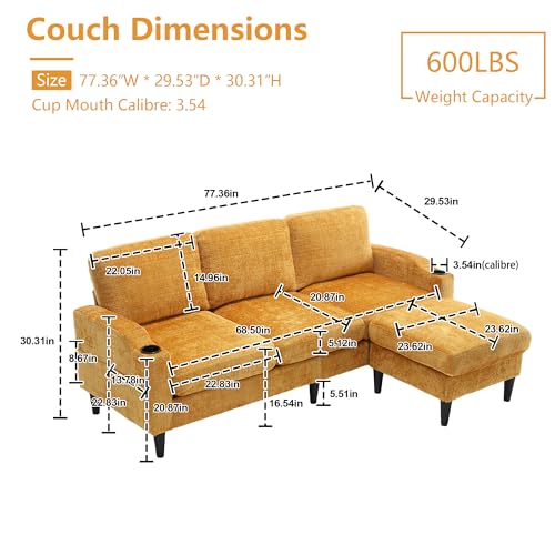 Pink Convertible Sectional Sofa Couch, 3-Seater Modular Sofas with Storage Ottoman, Modern Chenille Fabric L Shaped Sectional Couches for Living Room Apartment Bedroom Small Space