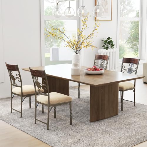 Giantex Upholstered Dining Chair Set of 4, Vintage Metal Dining Chairs with Soft Padded Seat Cushion, Retro High Backrest, Armless Kitchen Chair for Dining Room, Restaurant, Brown