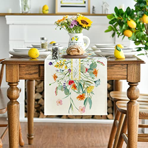 Artoid Mode Flower Floral Table Runner, Spring Summer Seasonal Kitchen Dining Table Decoration for Indoor Outdoor Home Party Decor 13 x 120 Inch