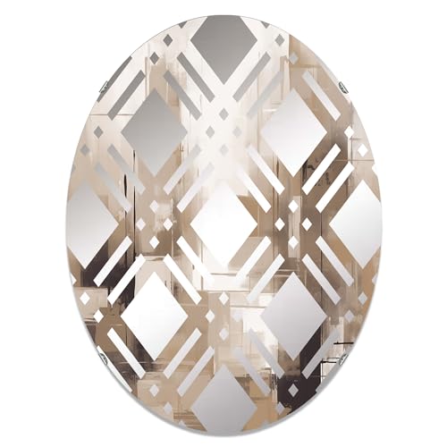 DesignQ abstract wall mirror, Oval 0 mirror, Round beige bathroom mirror, abstract vanity mirror Synergy In Beige Cubism printed mirror decor, oval mirror 24x36