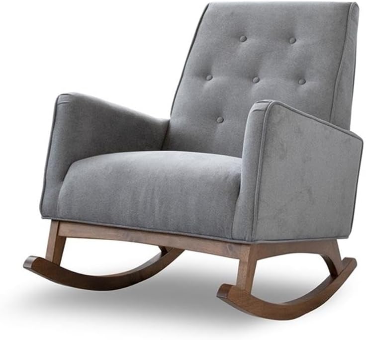 ASHCROFT Dalston Tufted Tight Back Microfiber Upholstered Rocking Chair in Light Gray