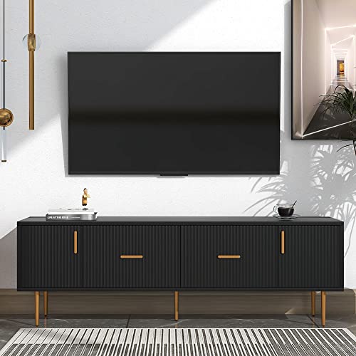 Modern TV Stand Entertainment Center Storage Cabinet with Drawers and Cabinets, TV Stand for TVs up to 75 Inches, Wood TV Console Table with Gold Metal Legs and Handles for Living Room (White-TV)