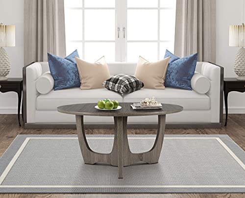 FINECASA Wooden Coffee Table, Curved Leg Coffee Table, Round Coffee Table for Living Room, Accent Couch,Home Decoration, Living Room Tables, 36 x 18 Inches, Grey