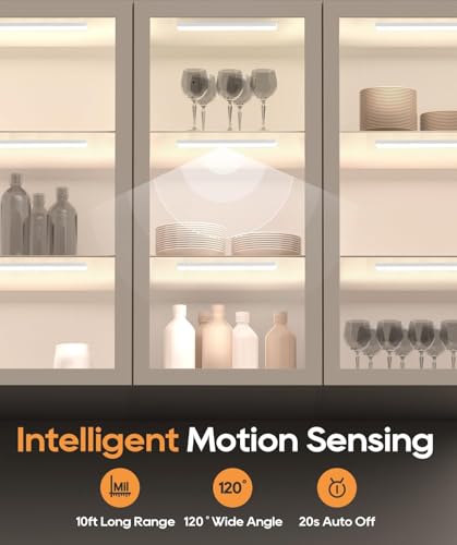 Under Cabinet Lighting Wireless, Motion Sensor Light Indoor, Rechargeable Closet Lights Battery Operated, LED Lights for Bedroom, Under Counter Lights for Kitchen White Color