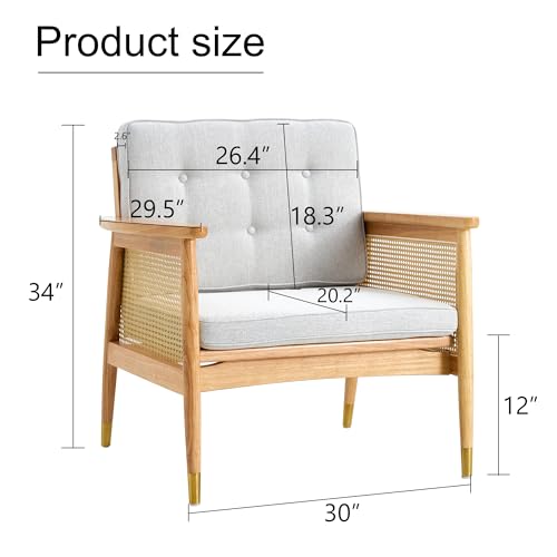 Accent Leisure Chair Living Room Chairs Modern Minimalist Rattan Like Solid Wood Arm Chair 1-Seat Cushioned Sofa for Living Room Bedroom (Walnut)
