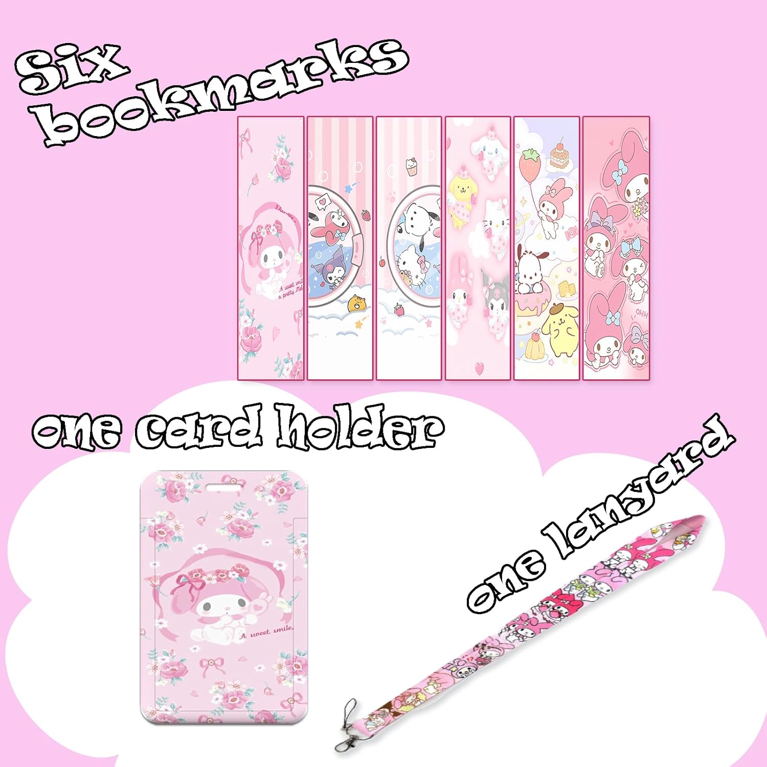 Kawaii Stuff Gift Set Office Supplies Including Cute Stickers, Keychain,Special Button Pins,Sticky Notes,Small Bag,Cute Gel Pens,Unique Bookmarks,Card Holder, Pink