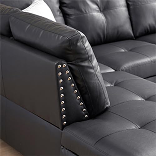 Living Room Furniture, L-Shape Chaise Lounge & Storage Ottoman,Linen Couches,3-Piece Sectional Sofa Set for Small Space Apartments-Grey (Right Hand Facing)