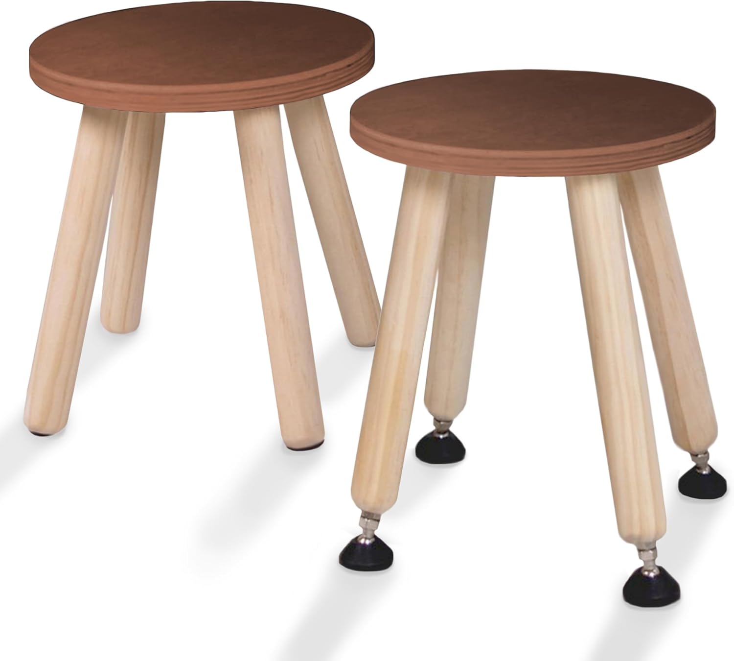 Cateam Wooden Step Stool for Kids and Toddlers - Set of 2 - Walnut - Extendable Legs Kids Chair - Sensory Table Stool - Children's Round Sitting Stool with Leveling Feet and Anti-Slip Pads