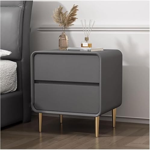 Modern Nightstands Solid Wood Bedside Cabinet with 2 Drawers End Table Leather Wrap Side Table with Metal Feet Drawer Dresser