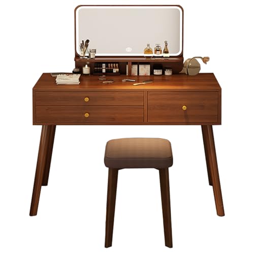 Chinese Style Vanities & Vanity Benches with 3 Color Touch Screen Dimming Mirrorm and Chair, Corner Makeup Vanity Table Set for Bedroom Decor and Gifts,80cm