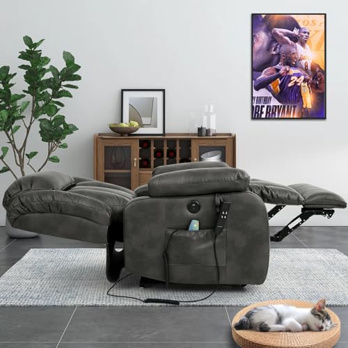 Large Recliner Chairs, Power Lift Chairs Recliner for Elderly with Heat and Massage,Dual OKIN Motor,Comfy Breathable Leather Recliners for Living Room(Blue)