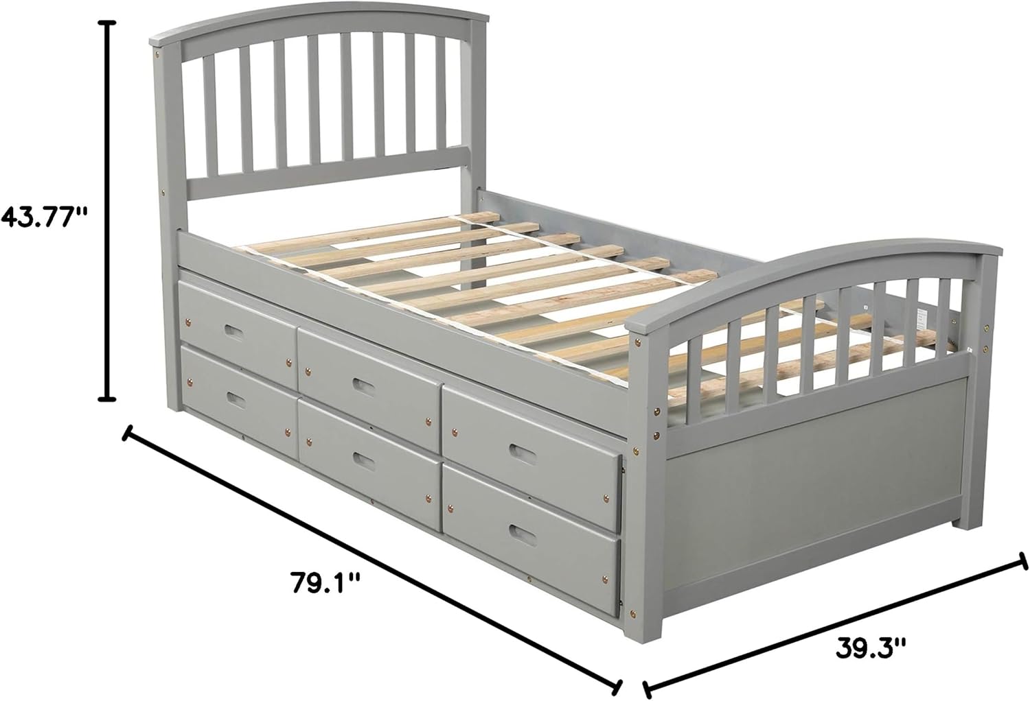 Harper & Bright Designs Twin Size Platform Storage Bed Solid Wood Captains Bed with 6 Drawers, No Box Spring Needed