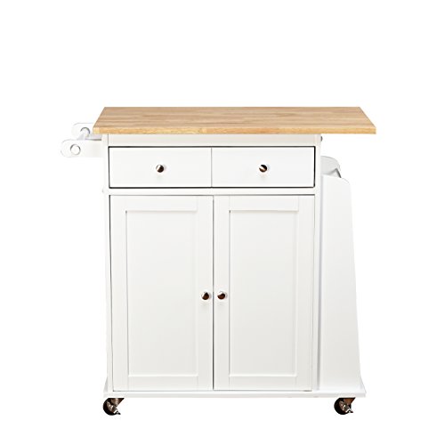 Target Marketing Systems Sonoma Kitchen Island Cart Storage with 2 Drawers, 1 Cabinet, Towel & Spice Rack, Rubberwood Top Organizer Breakfast Bar with Wheels, 18