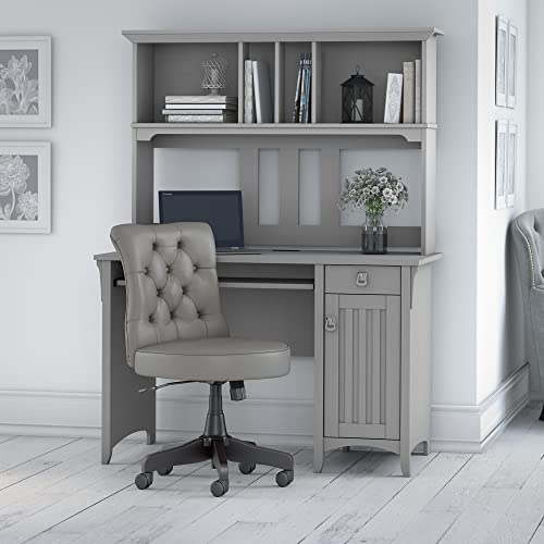 Bush Furniture Salinas Computer Desk with Hutch and Mid Back Tufted Office Chair, 48W, Cape Cod Gray