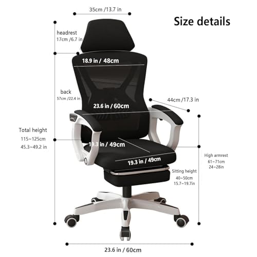 Gaming Chair with Footrest Headrest and Backrest 90-135 Adjustable,Wheels 360 Swivel Ergonomic Chair with Foot Rest Breathable Mesh,for Home/Study/Working,Black
