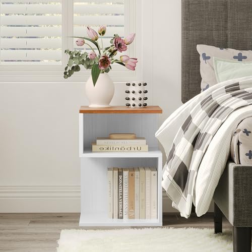 Tokyo S Minimalist 3 Tier End Table - Japanese-Inspired Bedside Table for Bedroom, Minimalist 3 Tier Wood Nightstand for Small Spaces with Open Storage