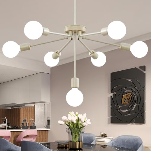 Gold Sputnik Chandeliers 7-Light Modern Pendant Lighting Deformable Mid Century Ceiling Hanging Light Fixture for Bedroom Living Room Dining Room Kitchen (Exclude E26 Bulb)