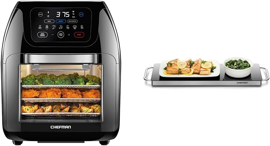 CHEFMAN Multifunctional Digital Air Fryer+ Rotisserie, Dehydrator & Long Electric Warming Plate Heating Element, Prep Food for Parties