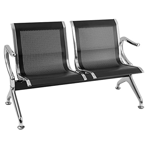 Waiting Room Chairs Bench, Guest Reception Chairs with Arms, Black PU Waiting Room Chairs 3+2 Seats for Office, Clinic Waiting Area, Airport, Barbershop, Lobby, Room Conference
