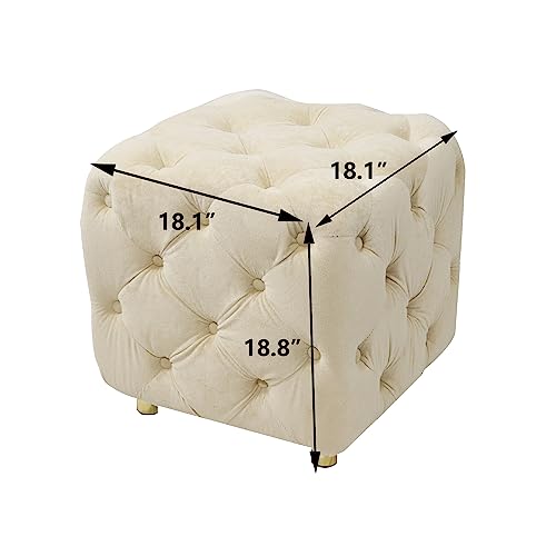 Modern Velvet Upholstered Ottoman, Exquisite Small End Table, Soft Foot Stool,Dressing Makeup Chair, Comfortable Seat for Living Room, Bedroom, Entrance (Pink)