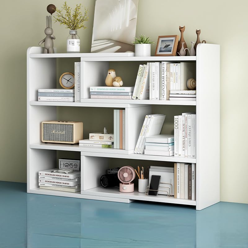 Expandable Wood Desktop Bookshelf Organizer Office Storage Rack- Free Style Display Stand Shelf Office Supplies Storage Shelf, Adjustable Display Rack (Pastoral Oak,(30-60)*17 * 56CM)